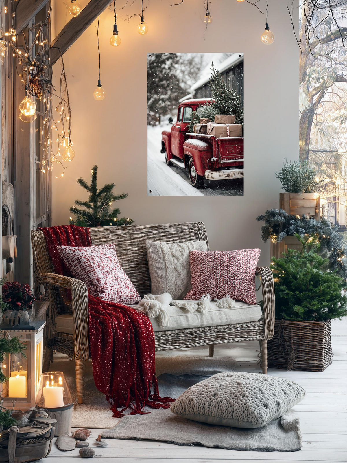 GARTEN-POSTER 90x60 cm Weihnachten Truck - Weiß, Kunststoff (60/90/2cm) - artissimo