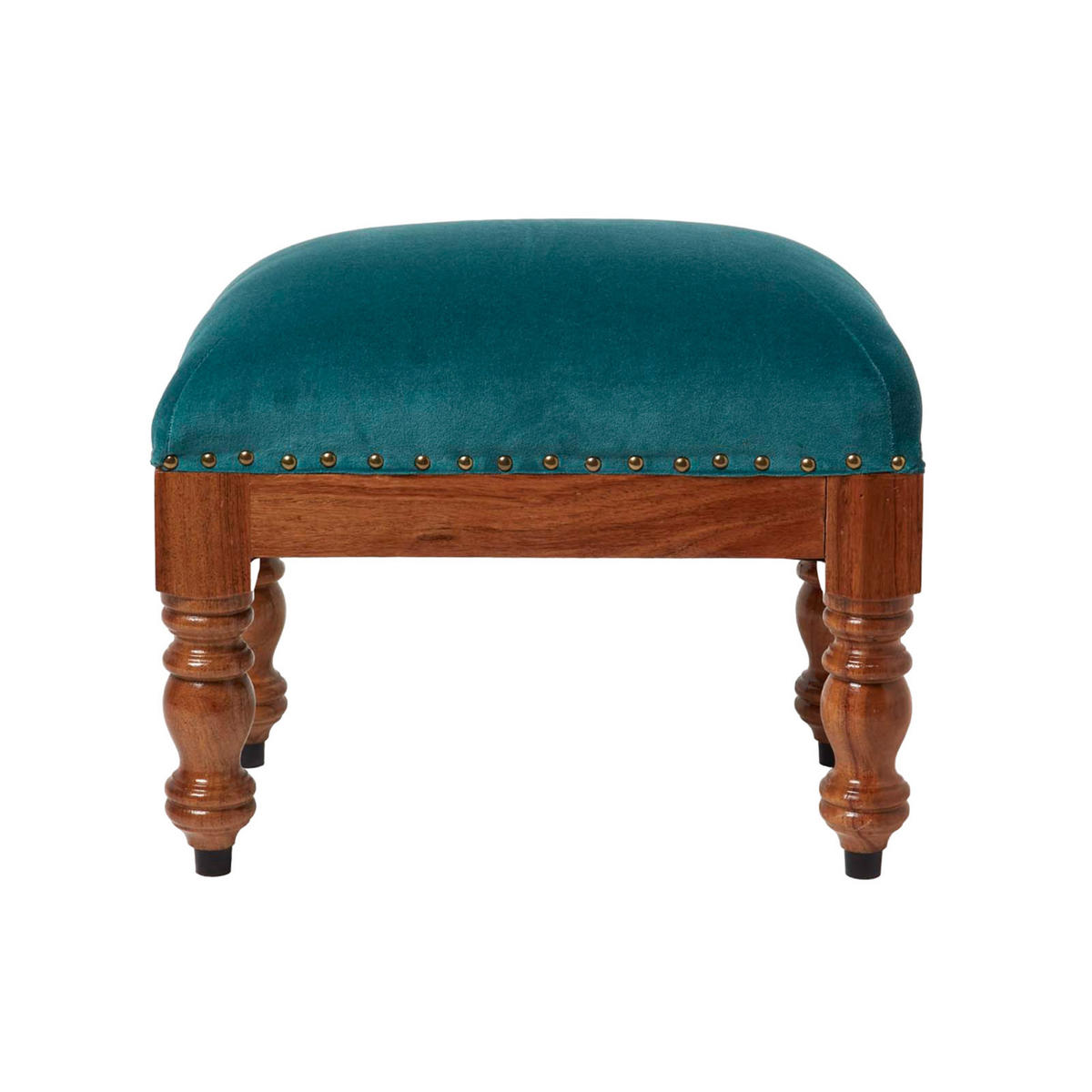 SAMT-HOCKER Mable, petrolgrün mit Holzbeinen, 50/30/40 cm - Grün, Textil (30/40/50cm) - Homescapes