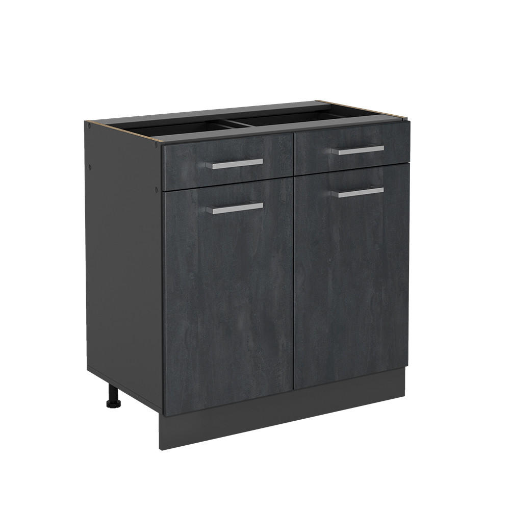 KÜCHENUNTERSCHRANK R-Line Schwarz Beton 80 cm ohne Arbeitsplatte - Anthrazit/Schwarz, Holzwerkstoff (80/81.6/46cm) - Vicco