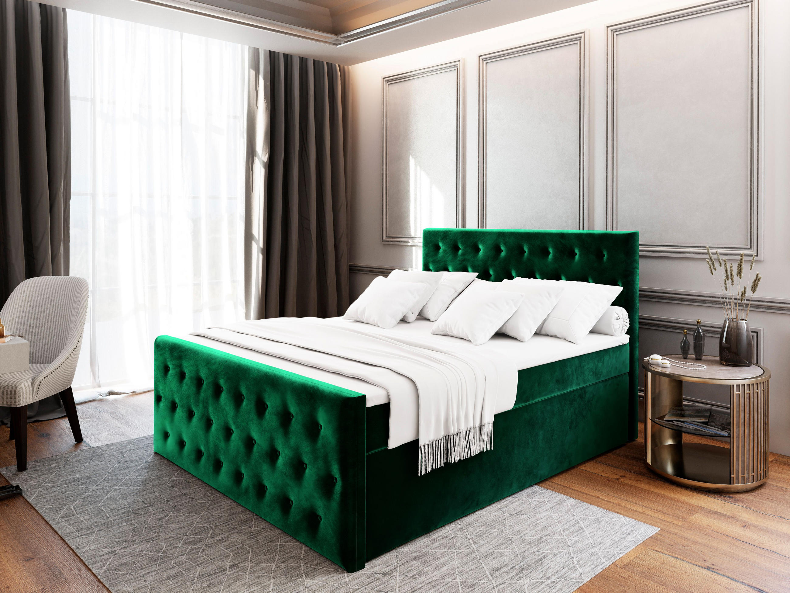 BOXBETT FONDI 140x200 cm mit Matratze und Topper - Grün - Grün, Holz (140/200cm) - MASSENO