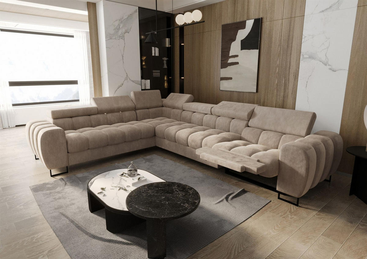 ECKSOFA Bastien Relax - Beige, Holzwerkstoff/Textil (260/330cm) - Fun Möbel