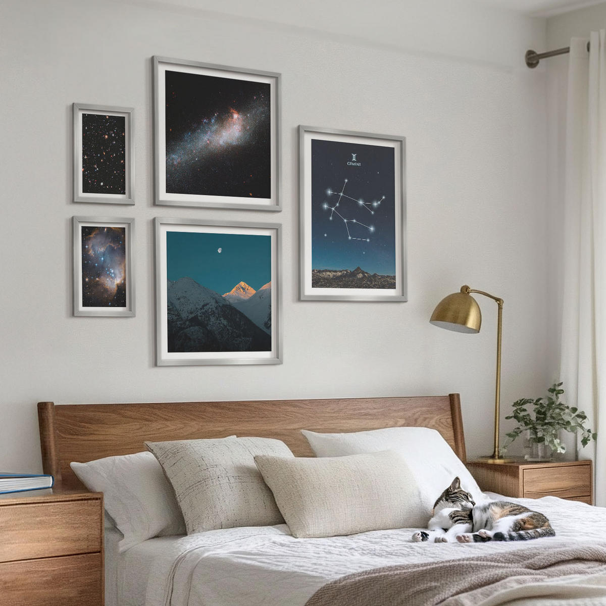 BILDER SET 5er Set - 50x50 cm & 20x30 cm & 40x60 cm Silberner Rahmen - Sterne der Zwillingsgalaxie - Silberfarben, Kunststoff (40/60cm) - TULUP