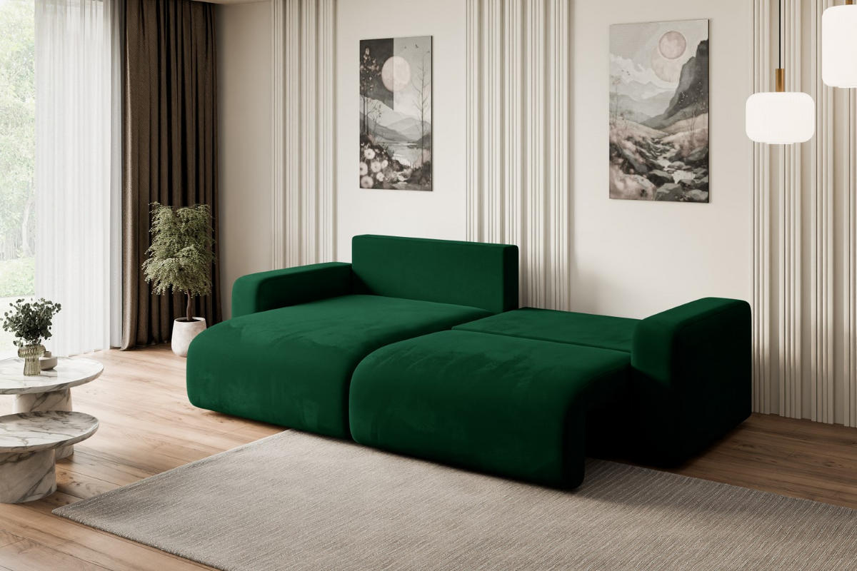 ECKSOFA mit Schlaffunktion und Bettkasten KLEEA-L - 247x143x83 cm Grün Velours - Schwarz/Grün, Holzwerkstoff/Kunststoff (247/143cm) - ALTDECOR