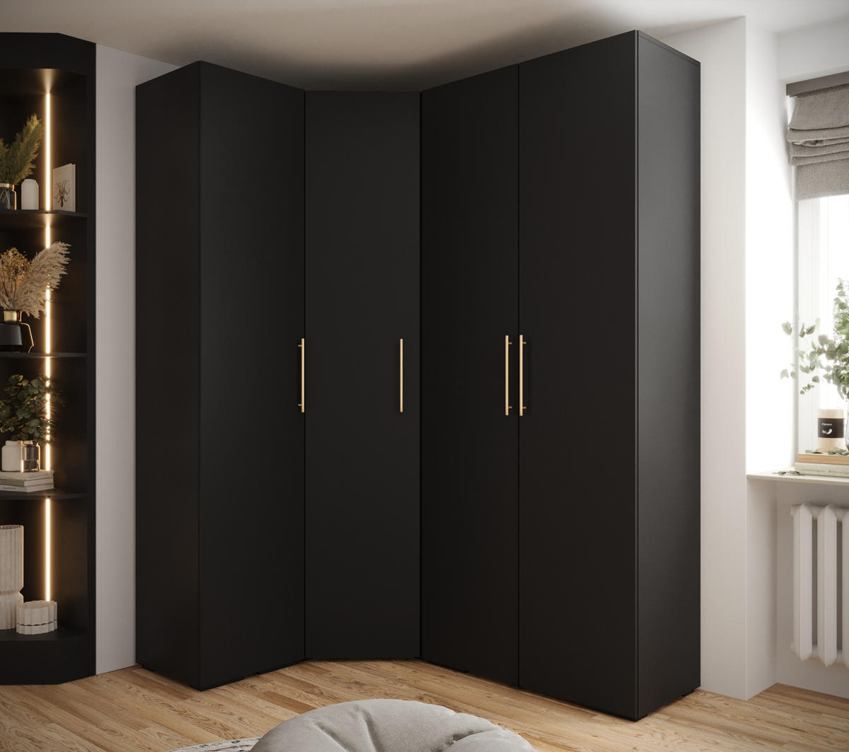 GARDEROBEN-SET 236,7/181,7/47 - Goldfarben/Schwarz, Holz/Kunststoff (181.7/236.7/47cm) - Abiks Möbel