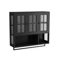 KÜCHENOBERSCHRANK 88/26/82,5 cm mit 3 Türen, offenen Fächern, verstellbaren Einlegeböden und Handtuchhalter, Schwarz - Schwarz, Holzwerkstoff (88/82.5/26cm) - Redom