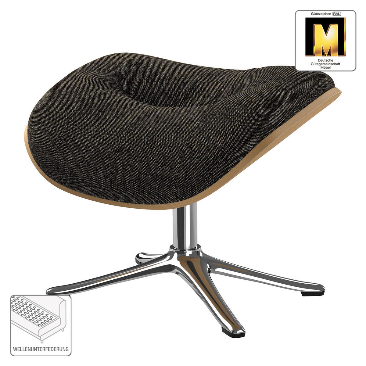 POLSTERHOCKER - Chromfarben/Schwarz, Textil/Metall (44/39/42cm) - home24