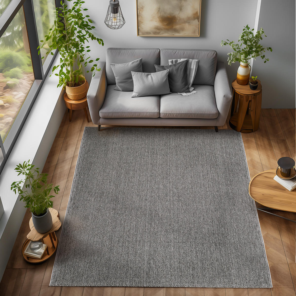 TEPPICH Kurzflor Flachgewebe Uni-Design Polypropylen Wohnzimmer Grau Rechteckig 60x100 - Grau, Textil (60/100cm) - KADIMA DESIGN