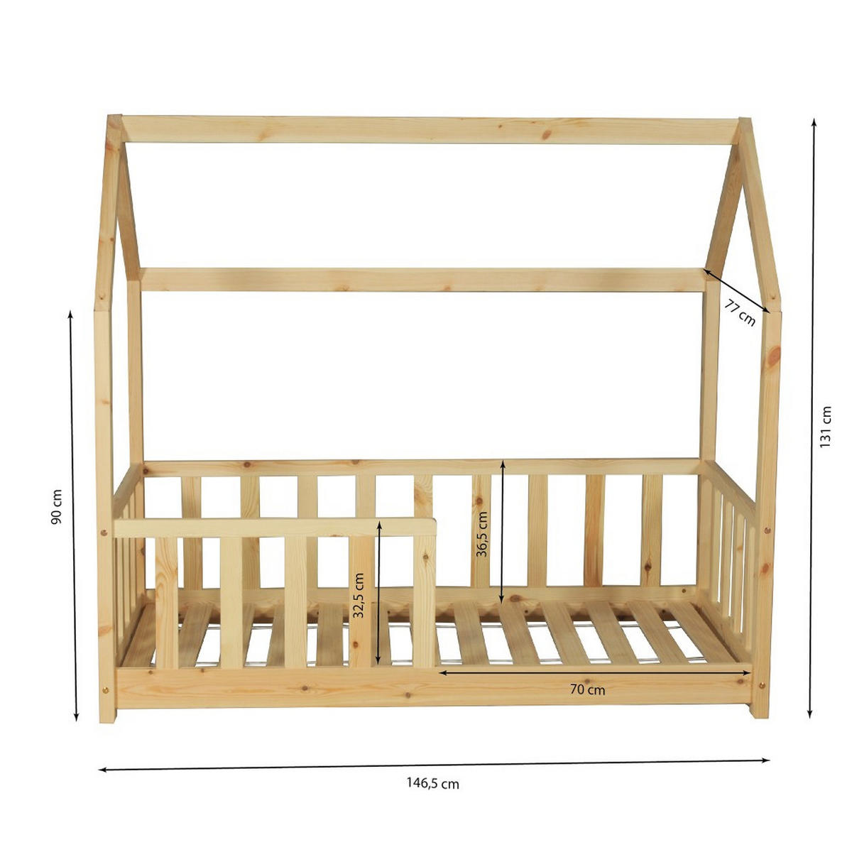 HAUSBETT KIWI mit Lattenrost / Kinderbett 70x140 - Naturholz - Naturfarben, Holz (70/140cm) - Weber Industries
