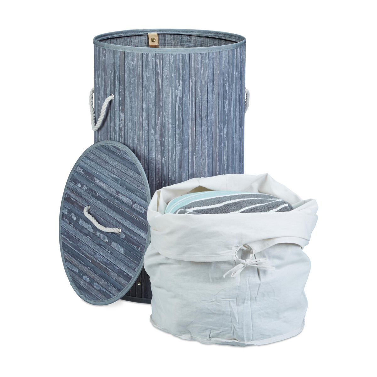 WÄSCHEKORB - Grau, Holz/Textil (41/65/41cm) - Relaxdays