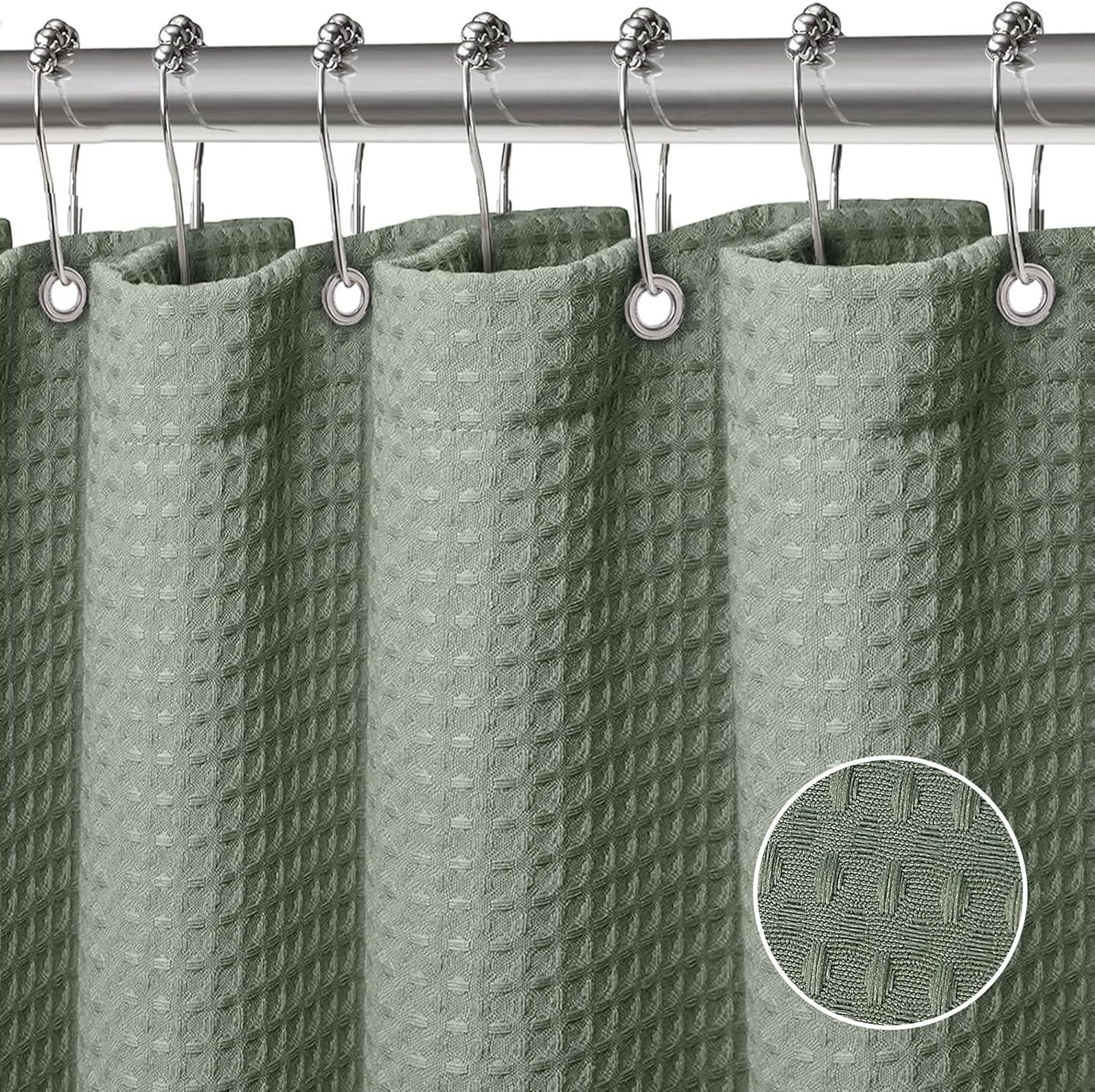 DUSCHVORHANG Waffelstruktur Stoff Polyester maschinenwaschbar mit Haken wasserdicht Grün - Grün, Textil (182/182cm) - MCBOSON