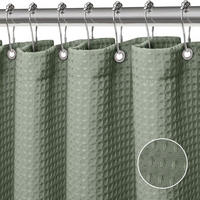 DUSCHVORHANG Waffelstruktur Stoff Polyester maschinenwaschbar mit Haken wasserdicht Grün - Grün, Textil (182/182cm) - MCBOSON