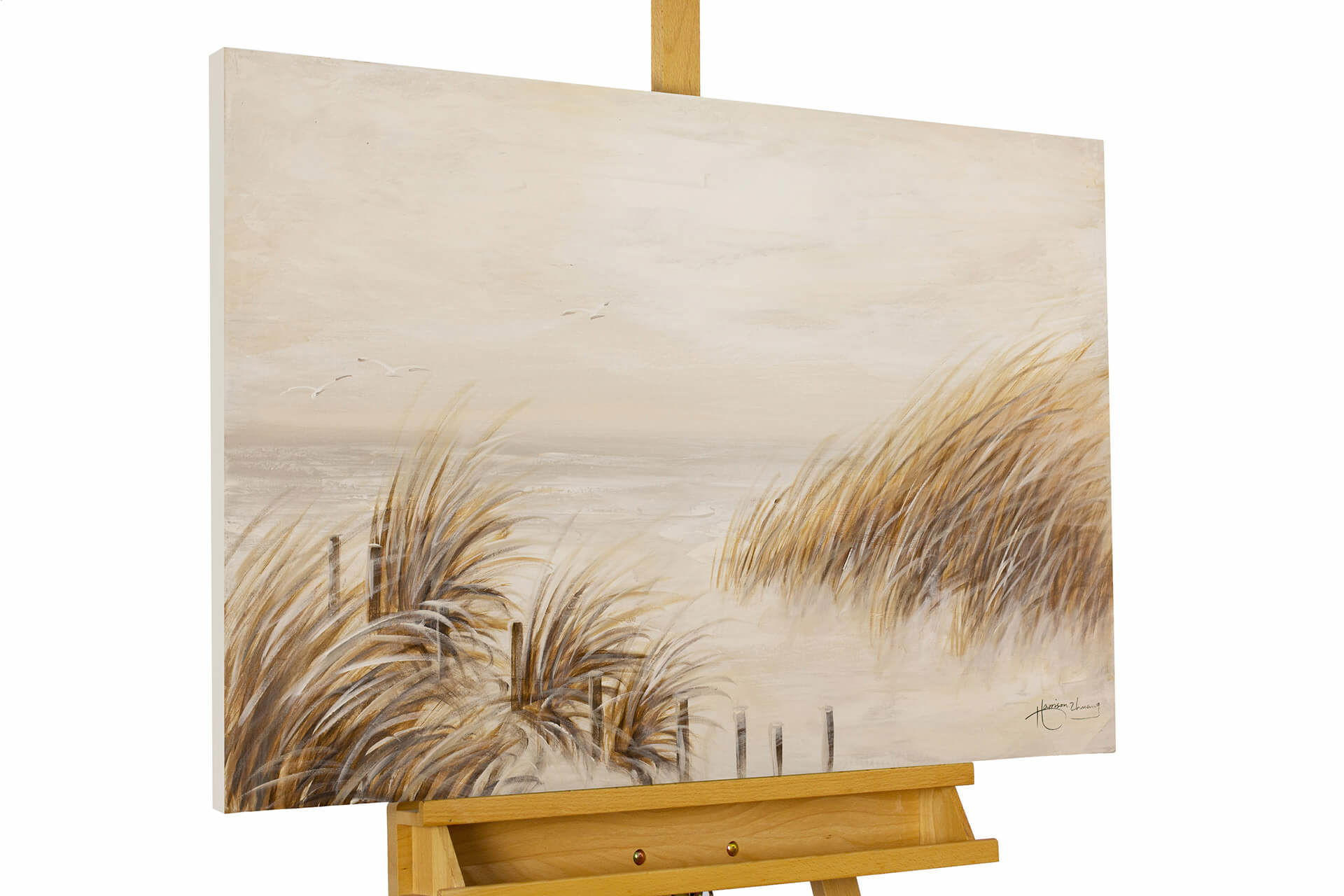 ACRYLBILD HANDGEMALT 90/60 cm - Beige, Holz/Textil (1.5/60cm) - KUNSTLOFT
