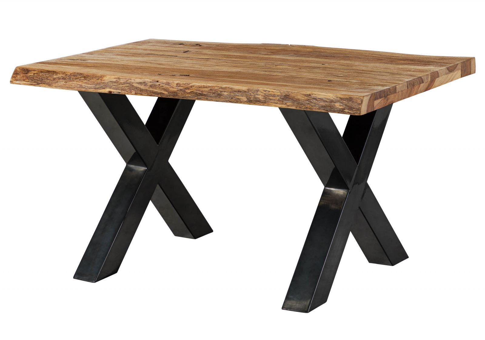 BAUMTISCH Sheesham 140x90x77 natur sandgestrahlt / X-Beine anthrazit glänzend FREEFORM 5 - Braun, Holz (90/140/77cm) - Massivmoebel24