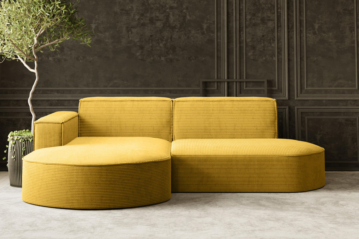 ECKSOFA Modena Studio, Cord Stoff Gelb Links - Gelb, Holzwerkstoff/Textil (165/236cm) - Kaiser Möbel