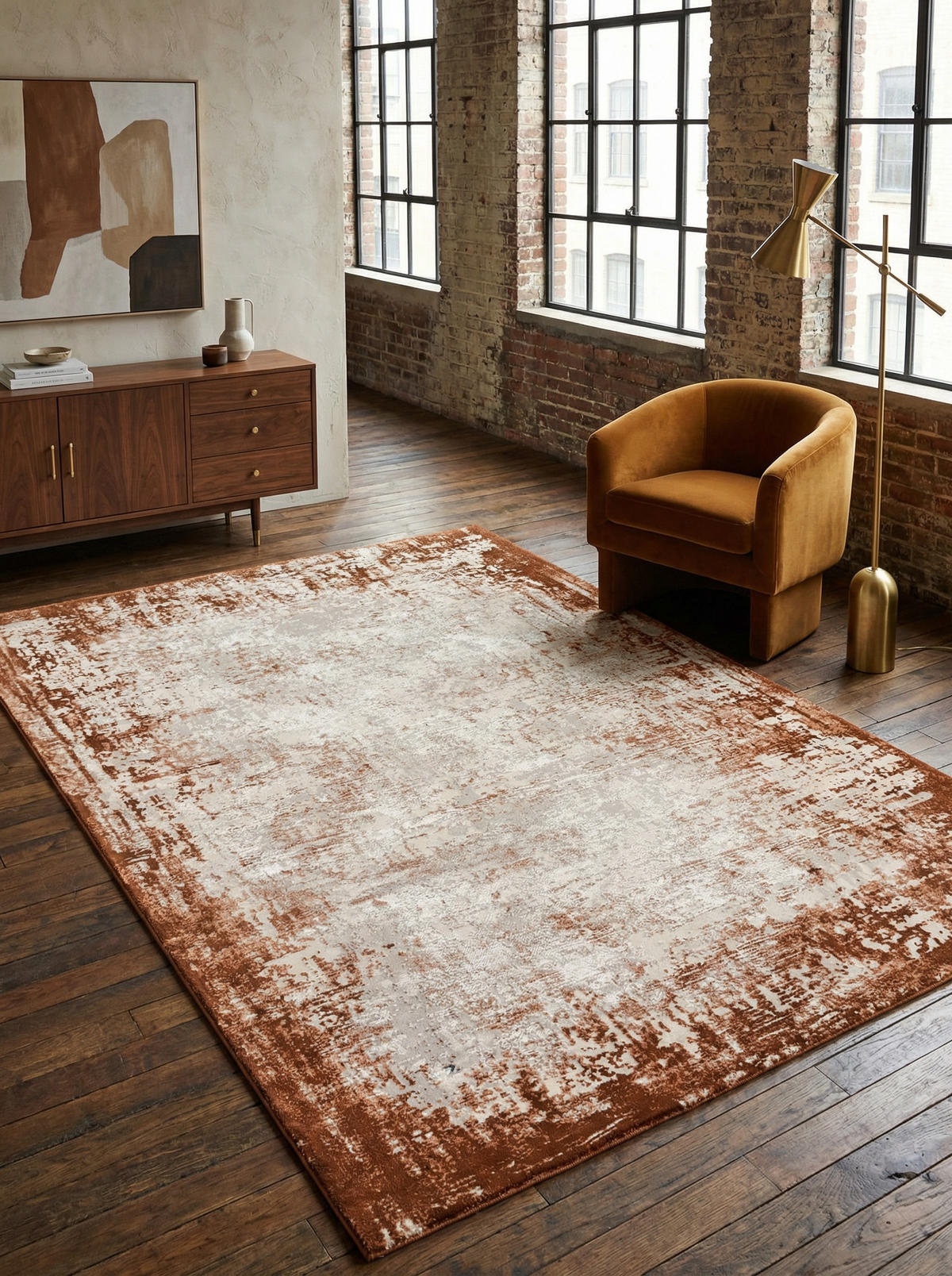 TEPPICH Velours abstrakt mit Bordüren TIBER-Rieti, Terrakotta 160x230 cm - Orange, Textil (160/230cm) - KADIMA DESIGN