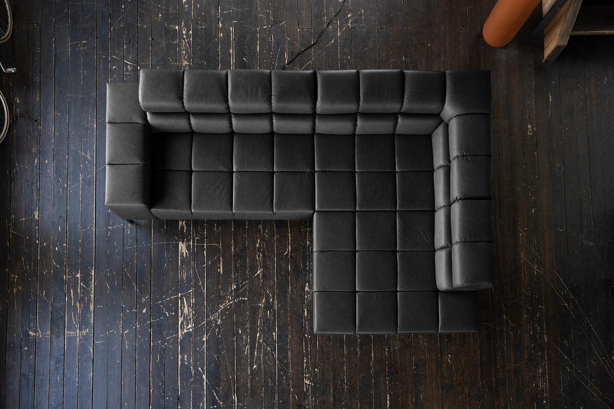 ECKSOFA NELSON Schwarz Leder - Schwarz, Leder/Metall (321/216cm) - KAWOLA