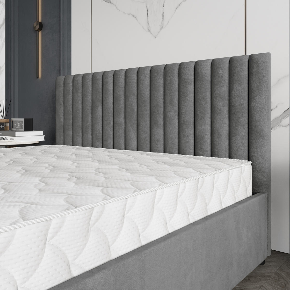 POLSTERBETT CARMIA 140x200 cm mit Bettkästen - Grau - Grau, Holz (140/200cm) - MASSENO