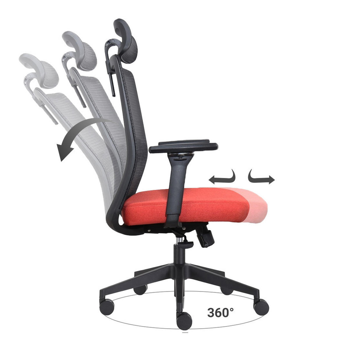 BÜROSTUHL Napoli Deluxe 4D - NEN-EN 1335 - Rot - Rot/Schwarz, Textil (70/118/62cm) - Sedero