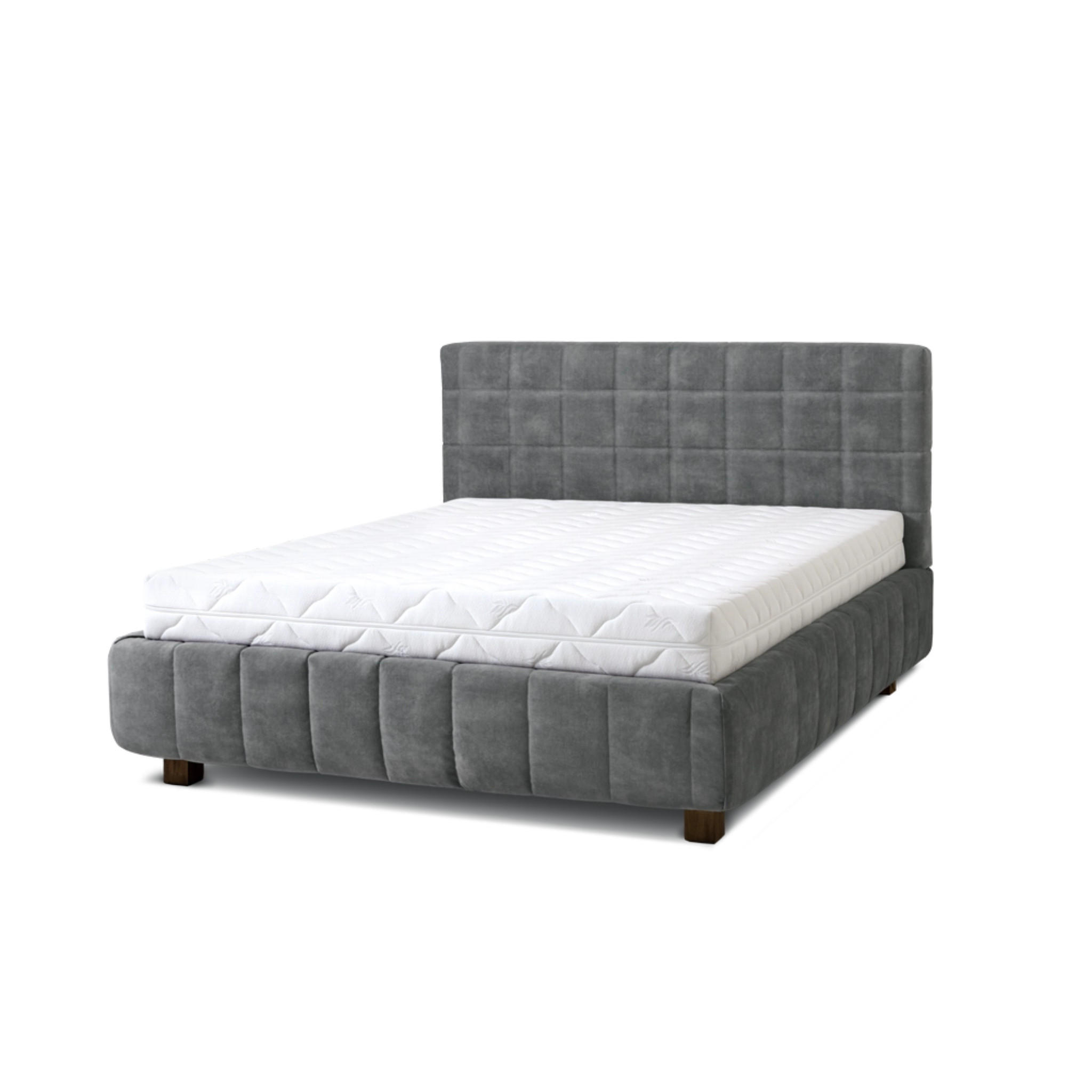 POLSTERBETT Quadro 160x200 in Plüsch Cement Green Gray - Graubraun, Holz (160/200cm) - Letti Moderni