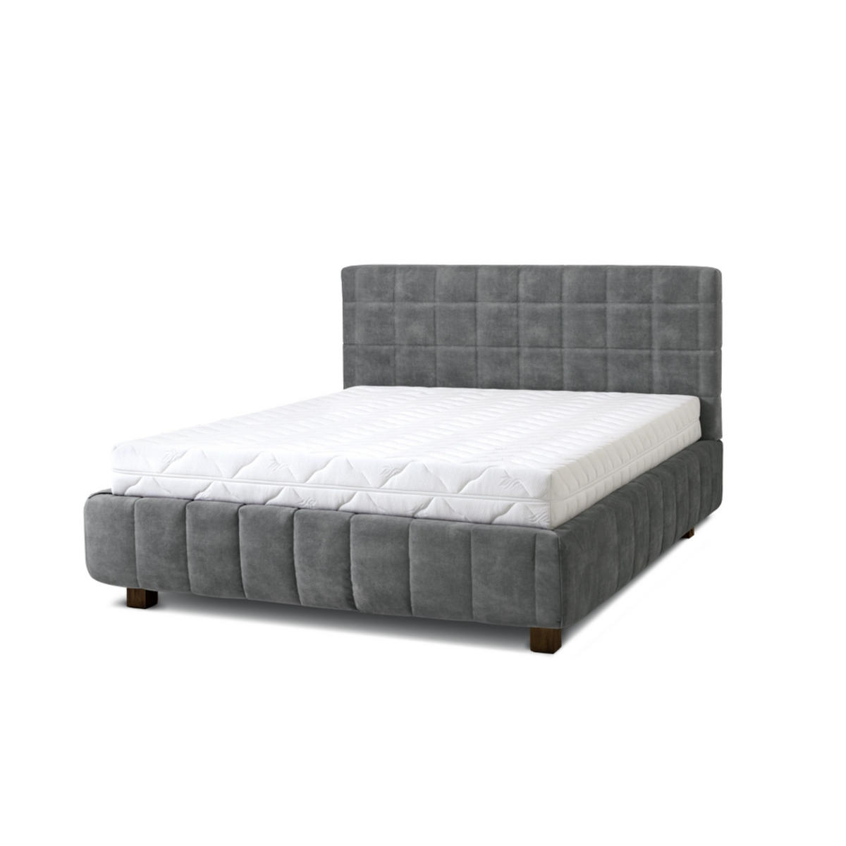 POLSTERBETT Quadro 160x200 in Plüsch Cement Green Gray - Graubraun, Holz (160/200cm) - Letti Moderni