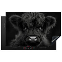 HERDABDECKPLATTE Scottish Highlander - Schwarz - Kalb - Kuh Ceranfeldabdeckung 85x52 cm - Schwarz, Kunststoff (85/52/0.2cm) - MuchoWow