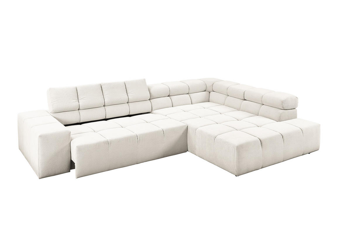 ECKSOFA MIT MOTORISCHEM SITZVORZUG NEVADA Weiß Cord - Schwarz/Weiß, Kunststoff/Textil (319/215cm) - KAWOLA