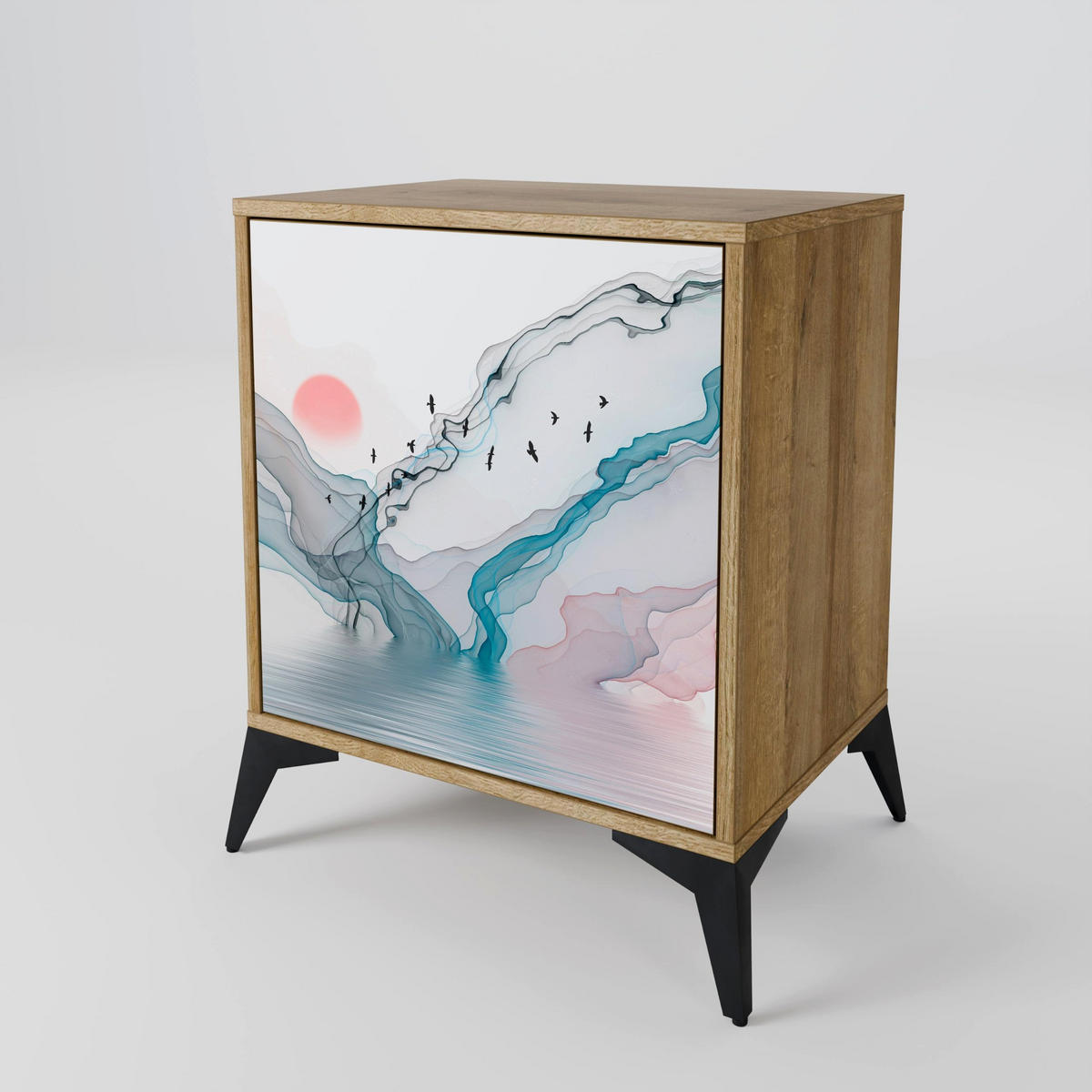 SIDEBOARD VELVET CROSSING, Eichefarben, 57,5x42x77,5 cm, Schräge Buchenholzfüße - Eichefarben/Buchefarben, Holzwerkstoff/Buchenholz (57.5/77.5/42cm) - SpaceRebels