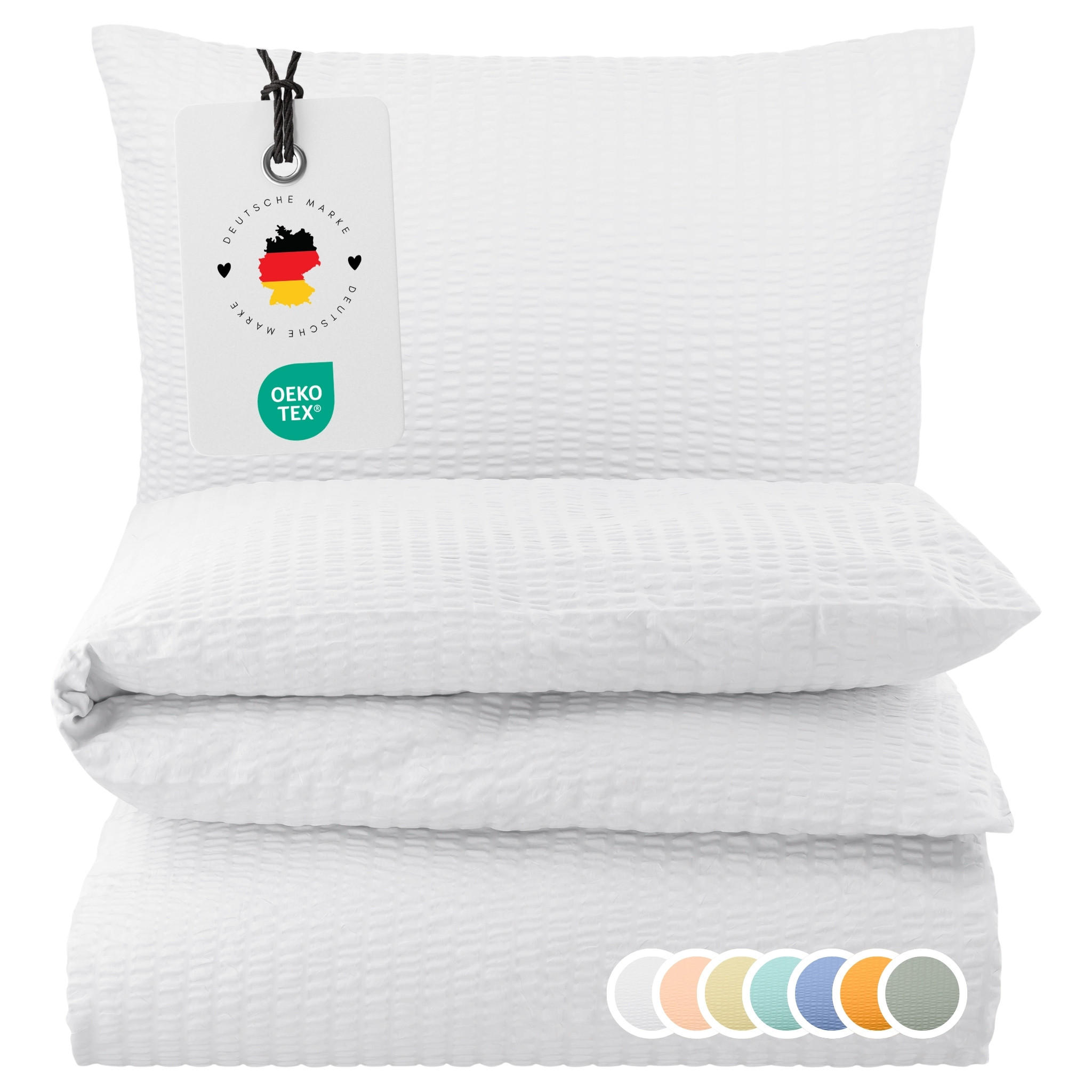 SEERSUCKER-BETTWÄSCHE 135x200 Uni Sommer Bettbezug Bügelfrei aus 100% Baumwolle, Bettbezüge einfarbig Weiß - Weiß, Textil (135/200cm) - Carpe Sonno