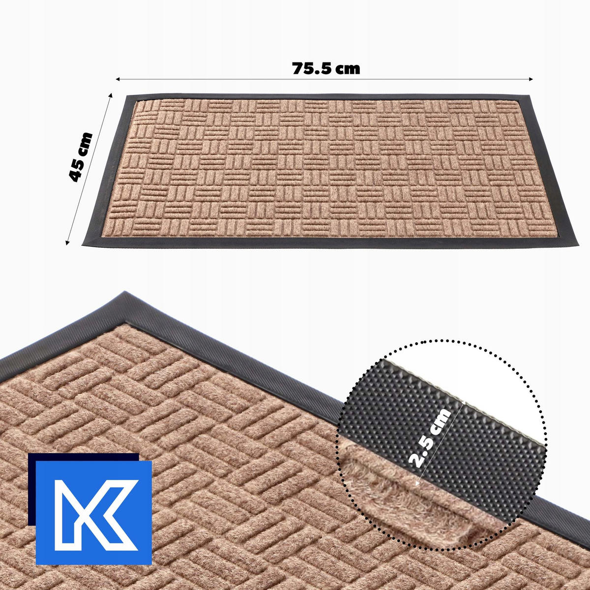 FUSSMATTE 60 x 40 cm, rechteckig - Braun, Kunststoff (60/40cm) - KADAX