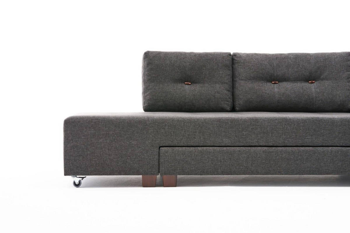 ECKSOFA mit rollbarer Schlaffunktion - Anthrazit/Walnussfarben, Holzwerkstoff/Kunststoff (206/280cm) - myHomelando