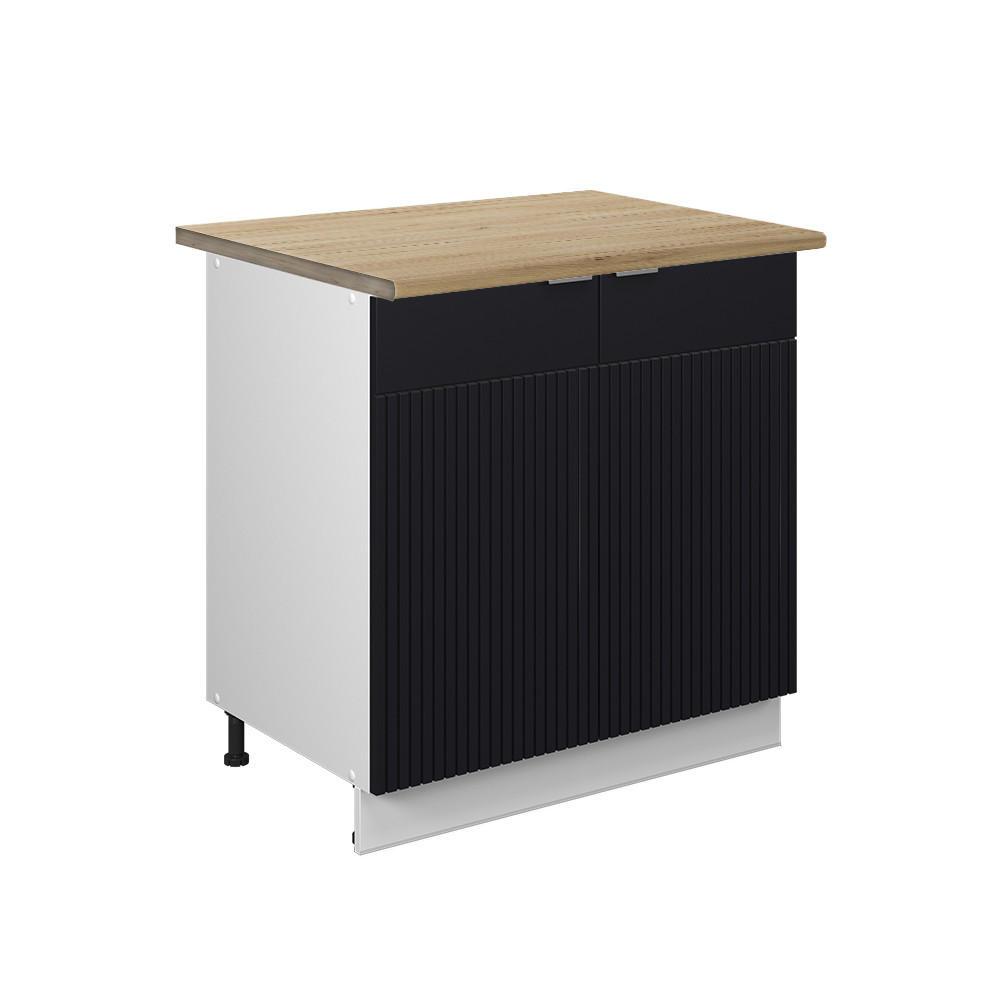 KÜCHENUNTERSCHRANK Fame-Line, Schwarz gestreift/Weiß, 80 cm Arbeitsplatte Goldkraft Eiche - Schwarz/Weiß, Holzwerkstoff (80/82/60cm) - Vicco