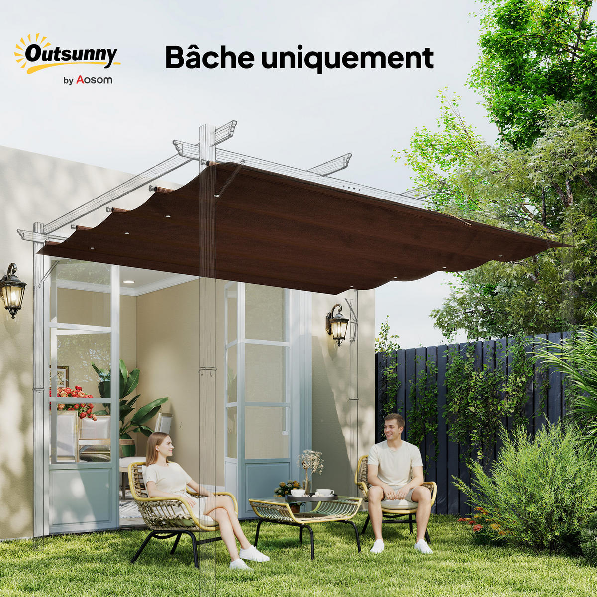 ERSATZDACH DE-12638 300/200 cm UV30+ mit 5 Stangentaschen und 8 Drainagelöchern Café - Braun, Textil (245/16/286cm) - ComfortXL