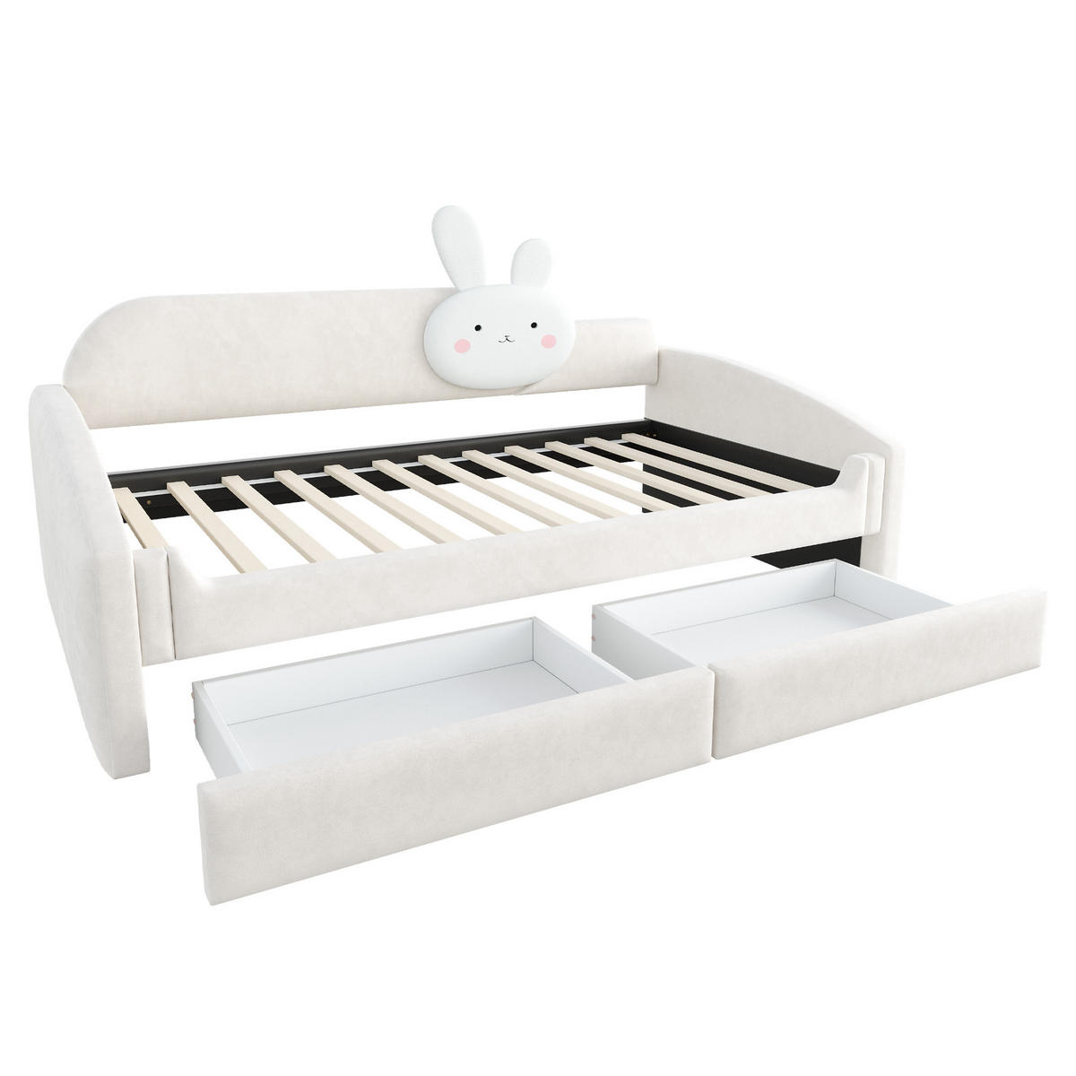 KINDERBETT mit 2 Schubladen und LED 90x200 cm Samt Beige - Beige, Holzwerkstoff (90/200cm) - Beauniv