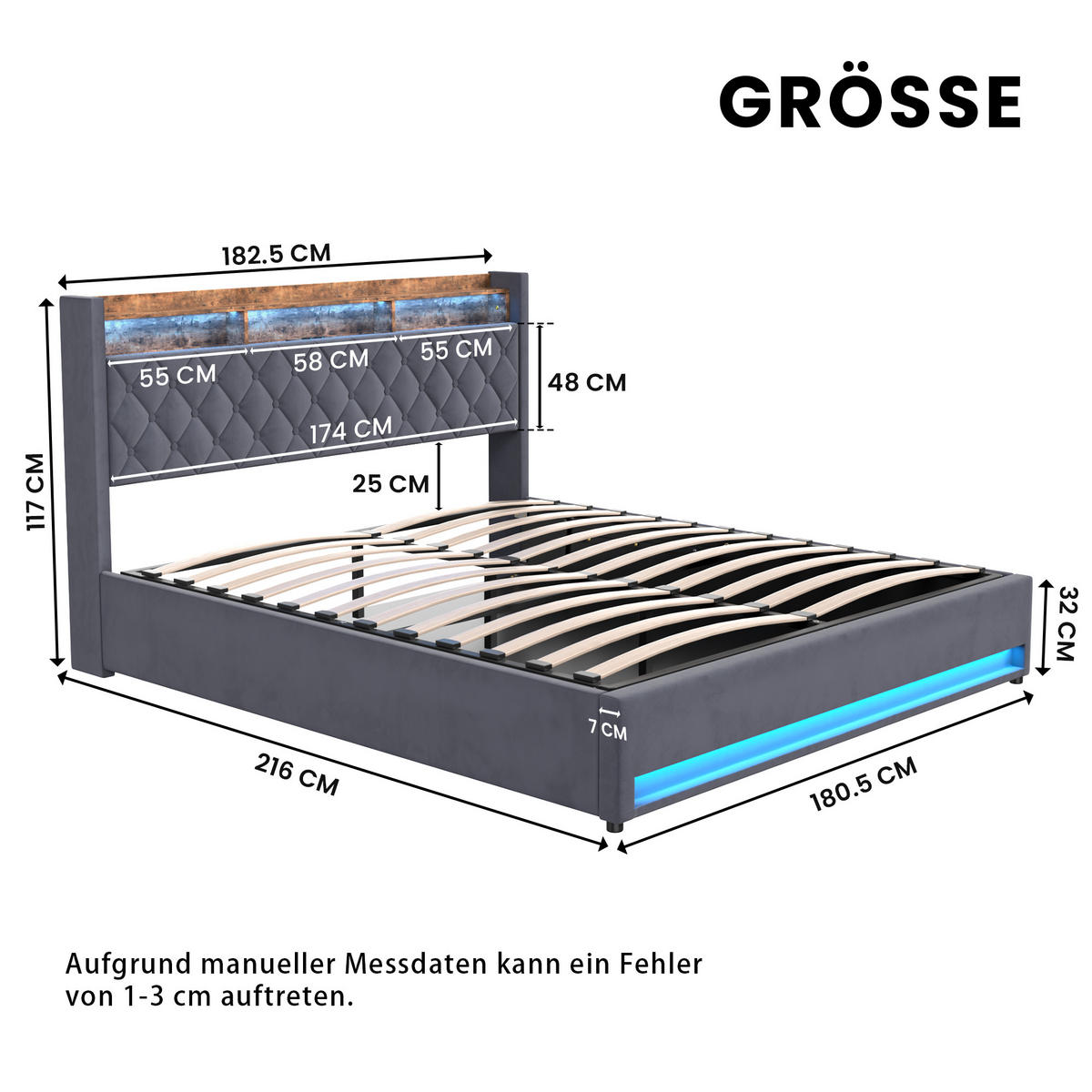 POLSTERBETT 180/200 cm Beige mit LED-Lichtleiste und USB-Anschlüssen - Beige, Holzwerkstoff (180/200cm) - OKWISH