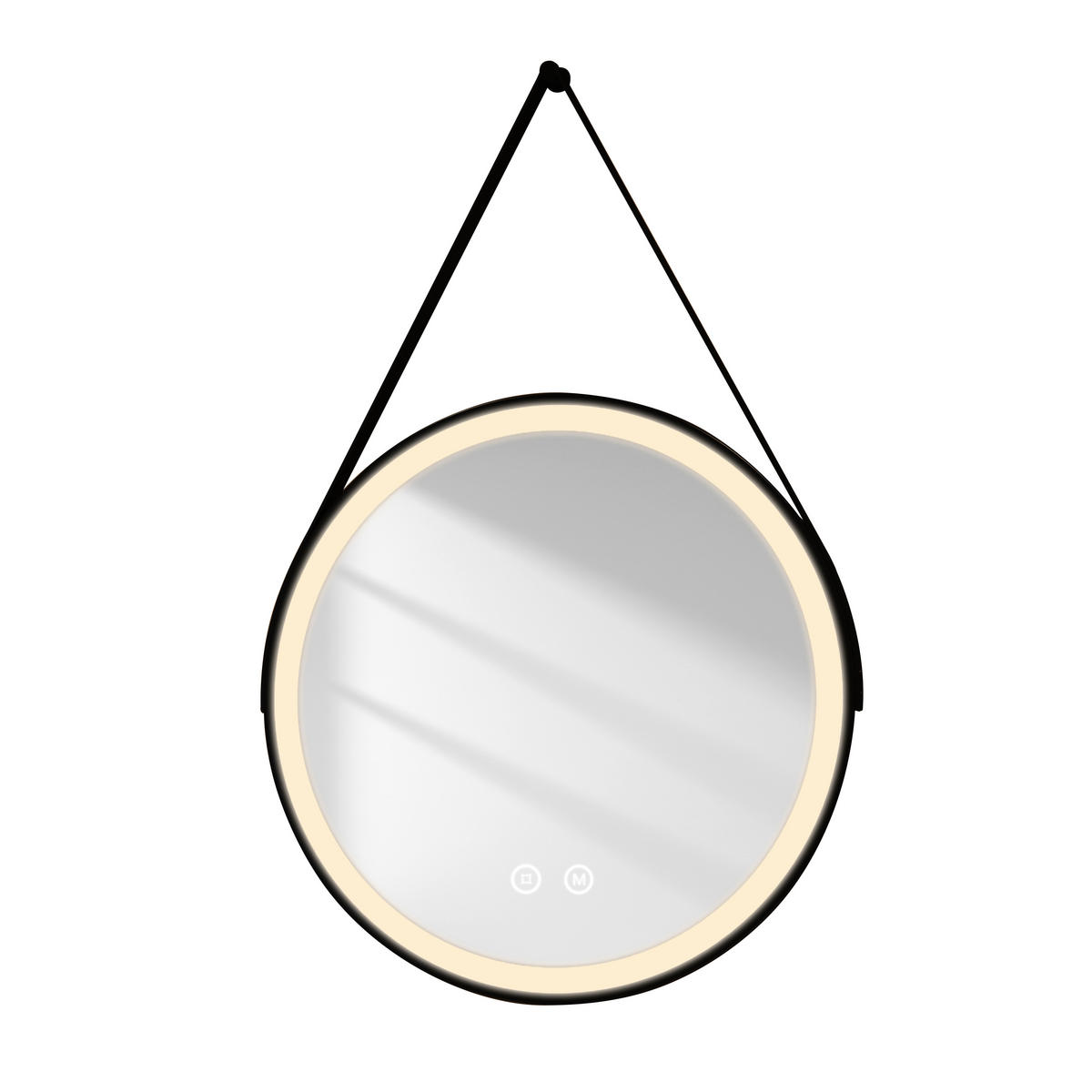 BADSPIEGEL Rund mit Touch-Schalter Beleuchtung mit Hängeriemen Schwarz ф60 cm - Schwarz, Glas (60/3/60cm) - EMKE