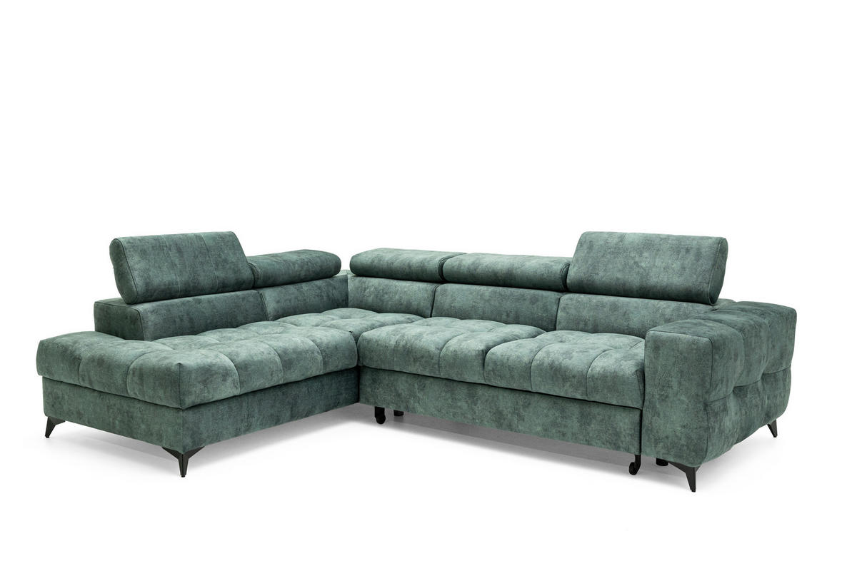 ECKSOFA PUDDING L Links mit Schlaffunktion 128x197 Velours Jadegrün - Jadegrün/Schwarz, Holz/Textil (270/204cm) - Muffo
