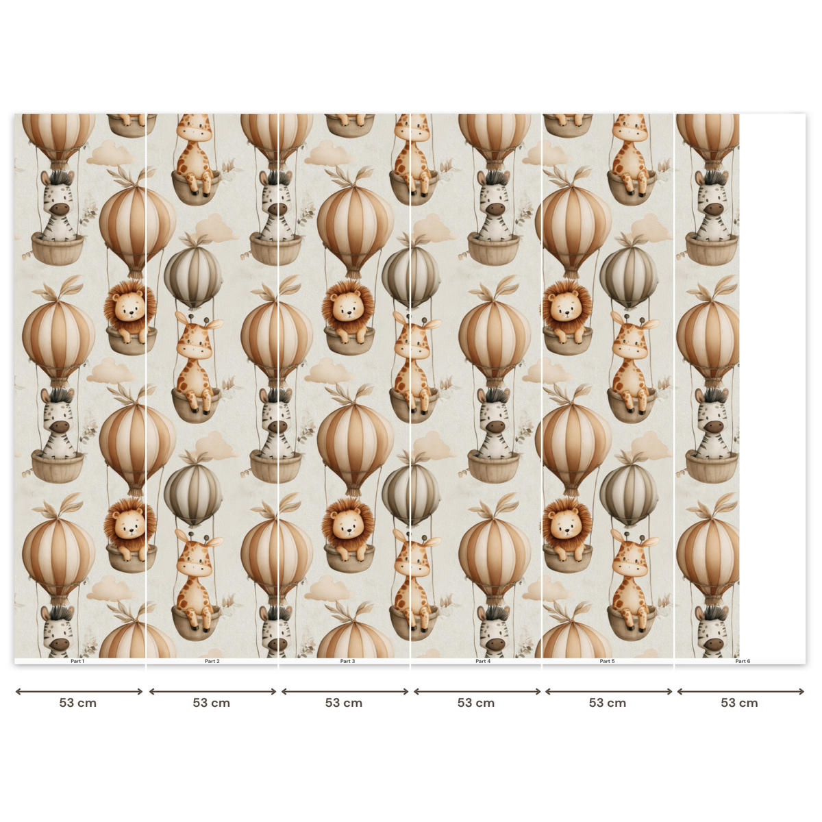KINDERTAPETE - Safari - Heißluftballons - Taupe - 280x200 cm - Beige, Papier (280/200cm) - OnlyWow
