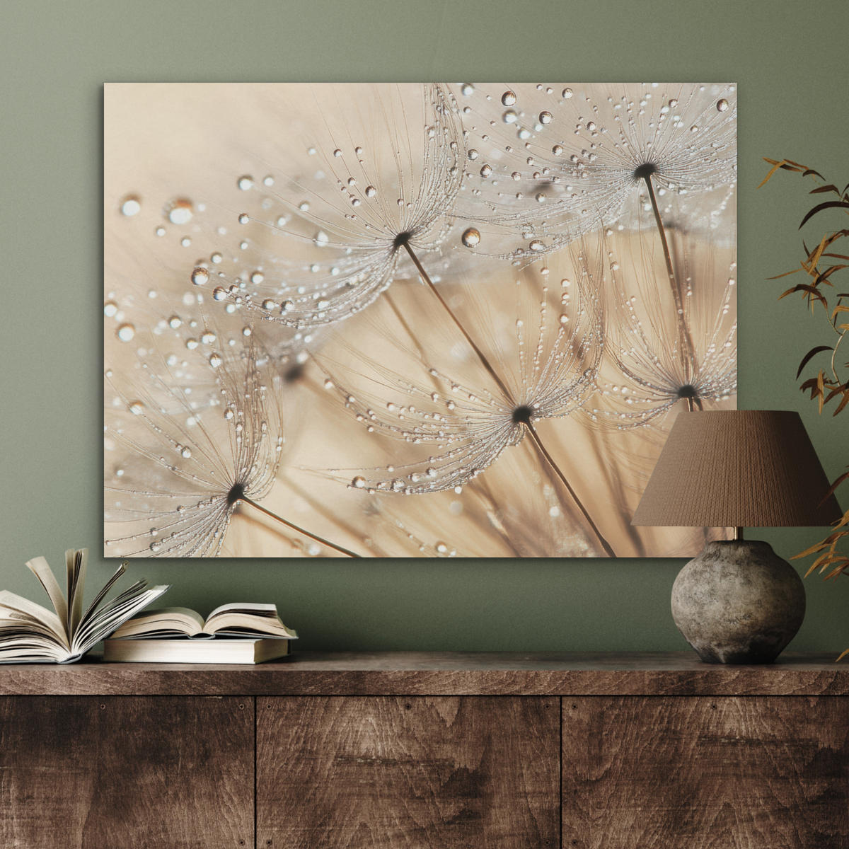 AKUSTIKPANEEL Löwenzahn - Abstrakt - Natur - Beige 80x60 cm - Braun, Textil (80/0.9/60cm) - MuchoWow