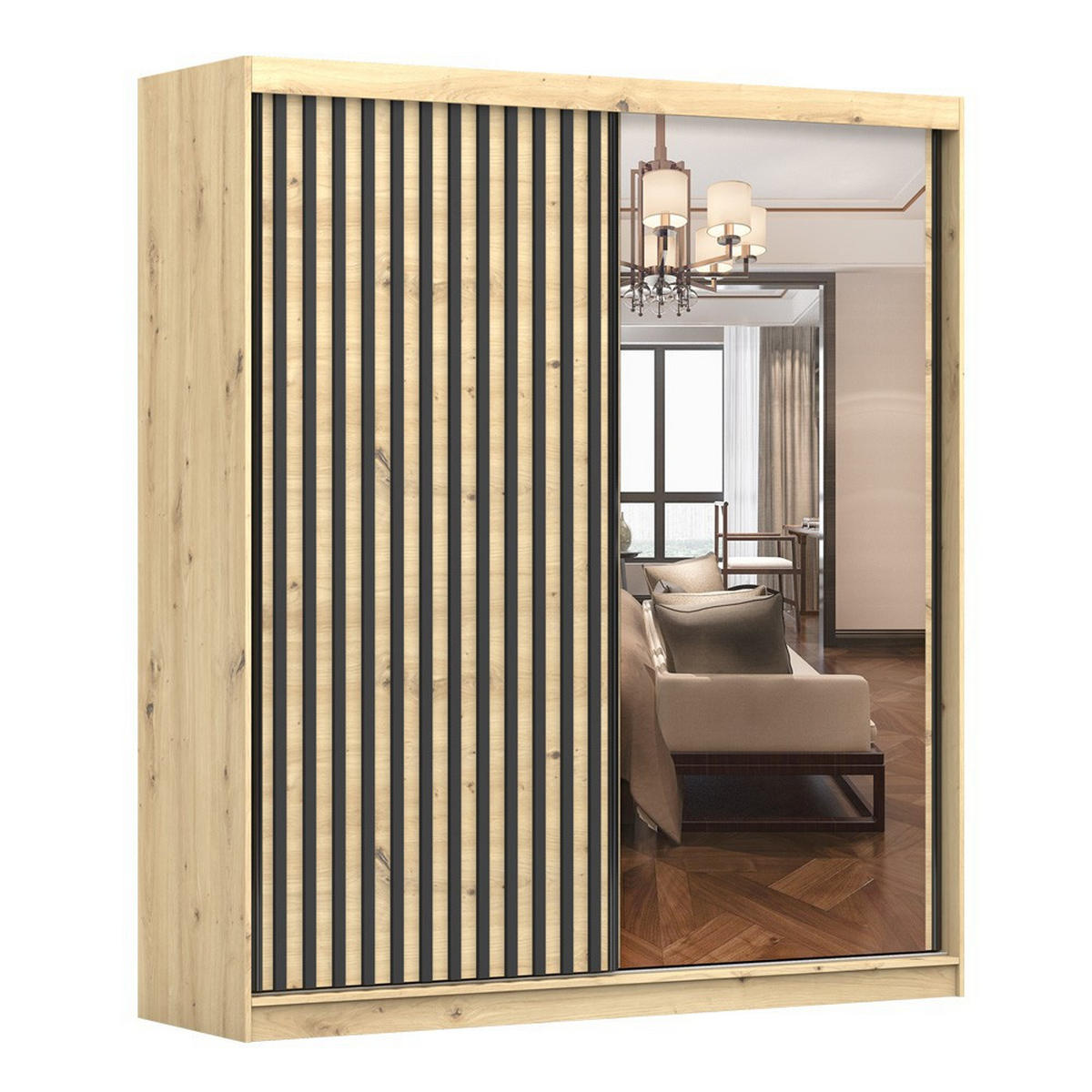 SCHWEBETÜRENSCHRANK Werona 2D Artisan Eiche/Artisan Eiche 203 cm - Schwarz/Eiche Artisan, Glas/Holzwerkstoff (203/218/61cm) - imoebel24