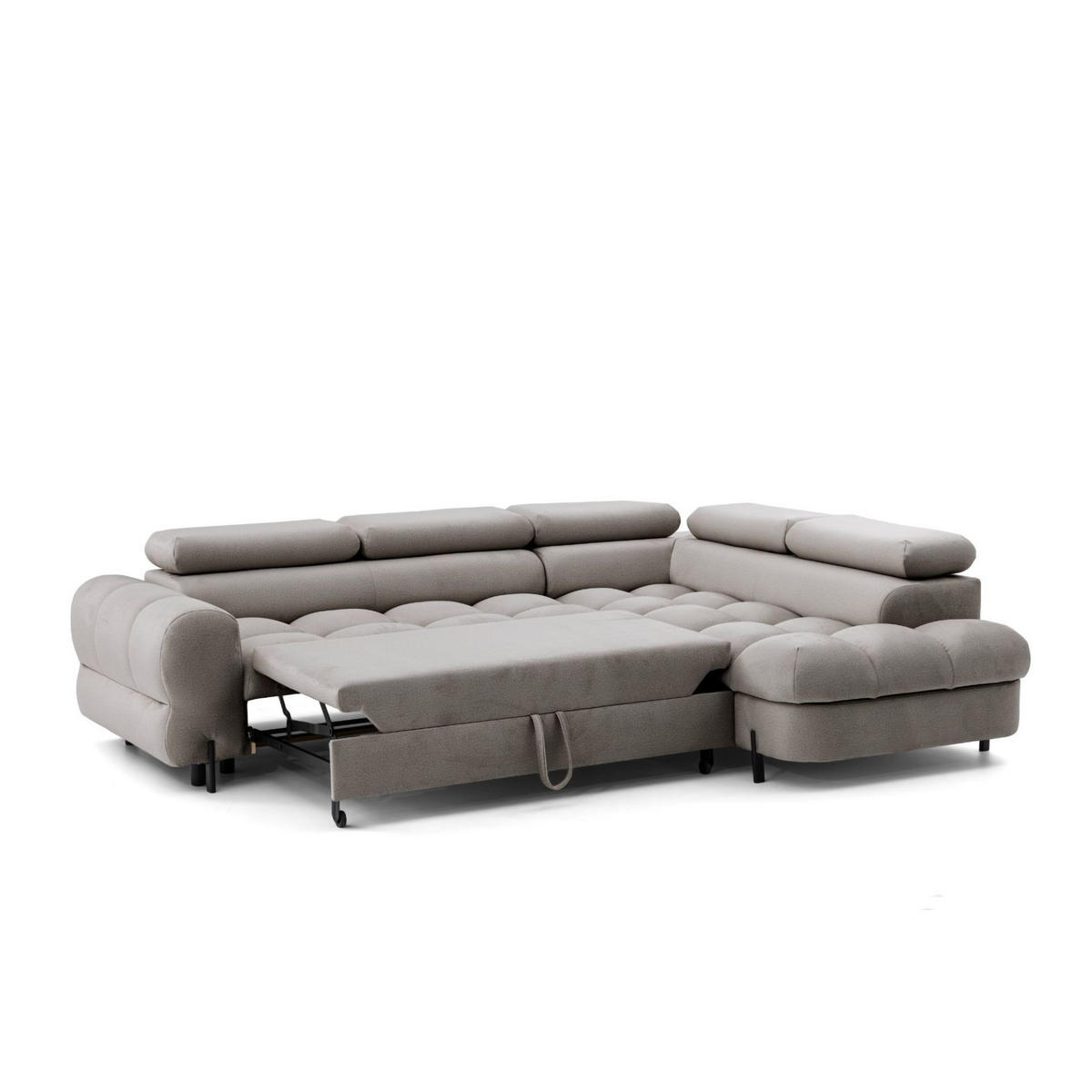 ECKSOFA BOWL L Rechts mit Schlaffunktion 125x195 Velours Beige - Beige/Schwarz, Holz/Textil (195/260cm) - Muffo