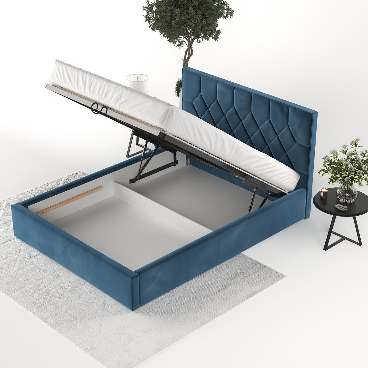 POLSTERBETT Brisa 180/200 cm Dunkelblau im Kronos Stoff - Schwarz/Naturfarben, Holz/Holzwerkstoff (180/200cm) - AltaBeds