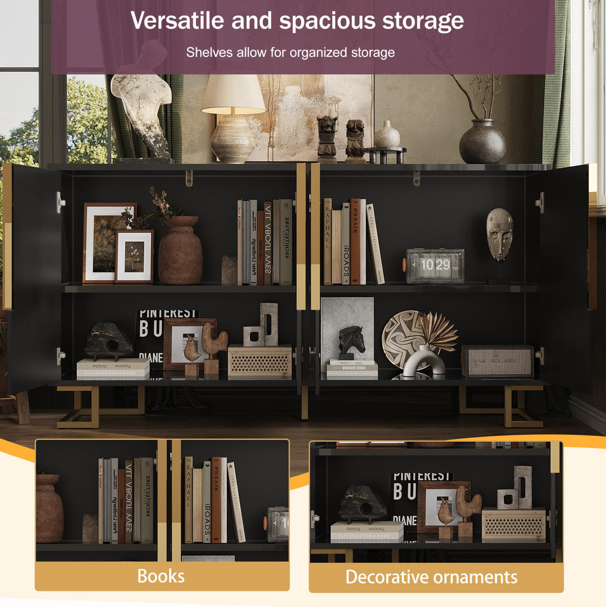 SIDEBOARD 152/40/75 cm Schwarz aus MDF mit Kippschutz - Schwarz, Holzwerkstoff (40/75/152cm) - OKMYHOME