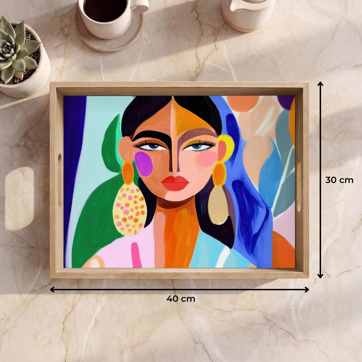 TABLETT - Porträt - Frau - Modern - 40x30 cm - Multicolor, Holz (40/5/5cm) - OnlyWow