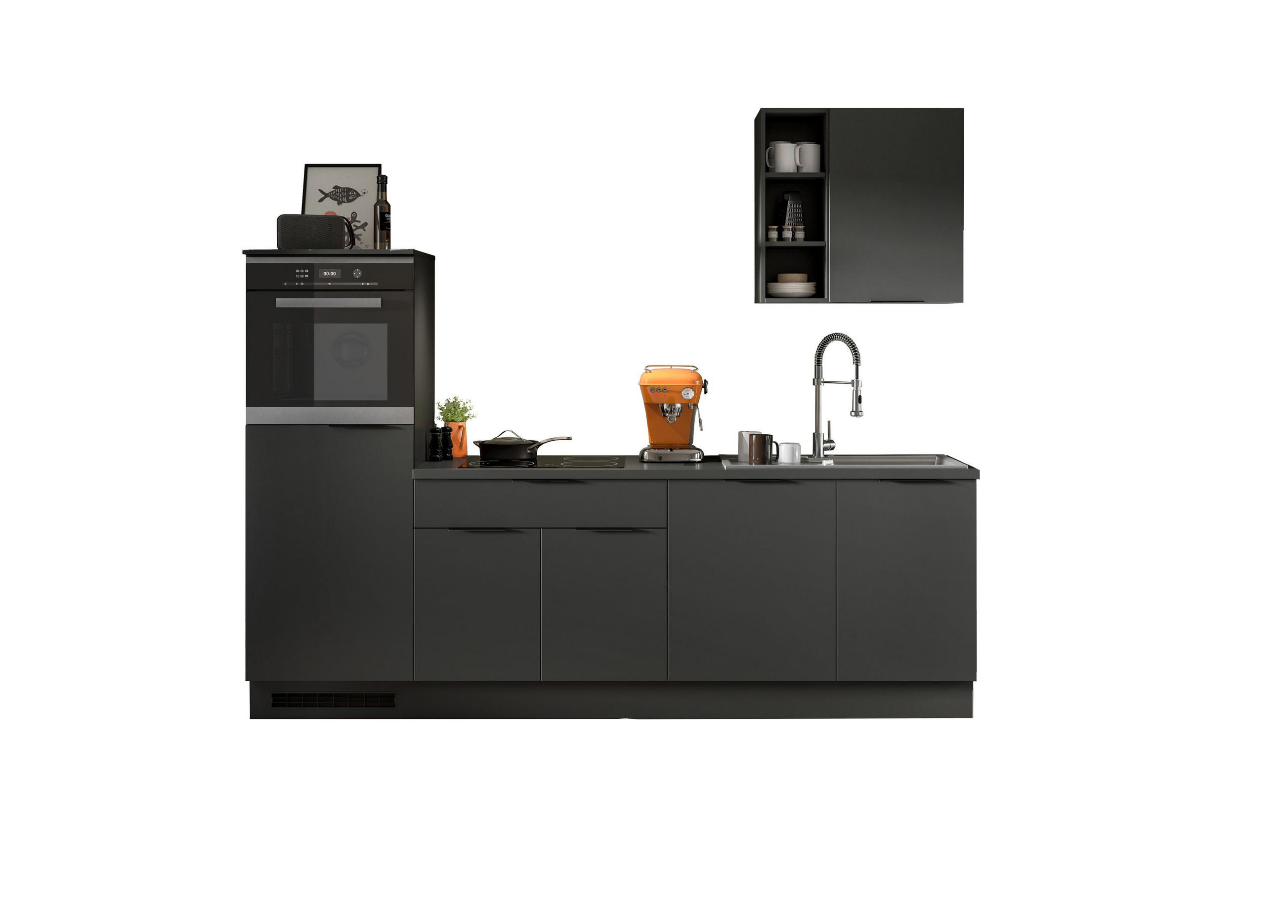 KÜCHENZEILE (ohne E-Geräte) MILLER (B/H/T: ca. 260/222/60 cm) in schwarz/schwarz - Schwarz, Holzwerkstoff (260/222/60cm)