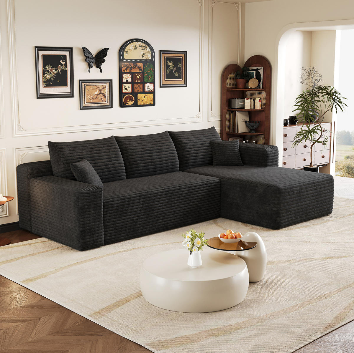 ECKSOFA 241 cm aus Stoff mit Cordbezug und ohne Montage Schwarz - Schwarz, Textil (151/241cm) - Modenvie