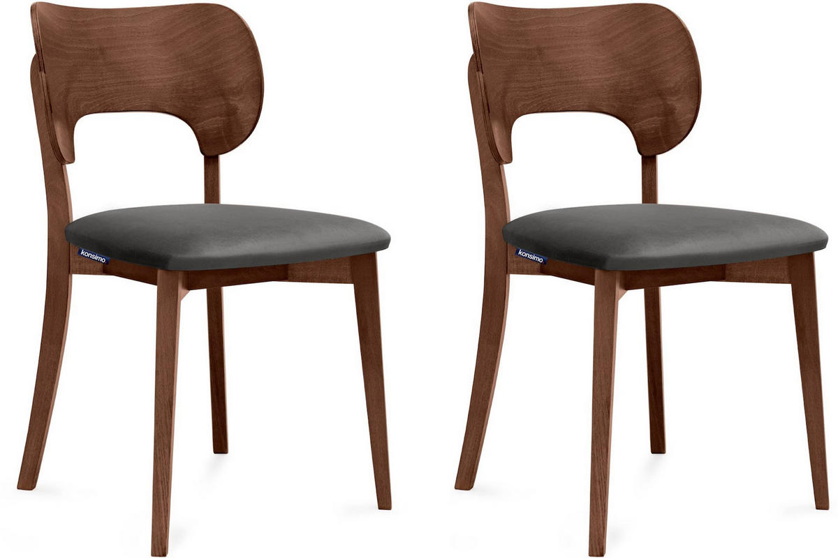 ESSZIMMERSTÜHLE LYCO (2er-Set), grau / Walnuss dunkel - Walnussfarben/Grau, Holz/Buchenholz (47/81/45cm) - KONSIMO®