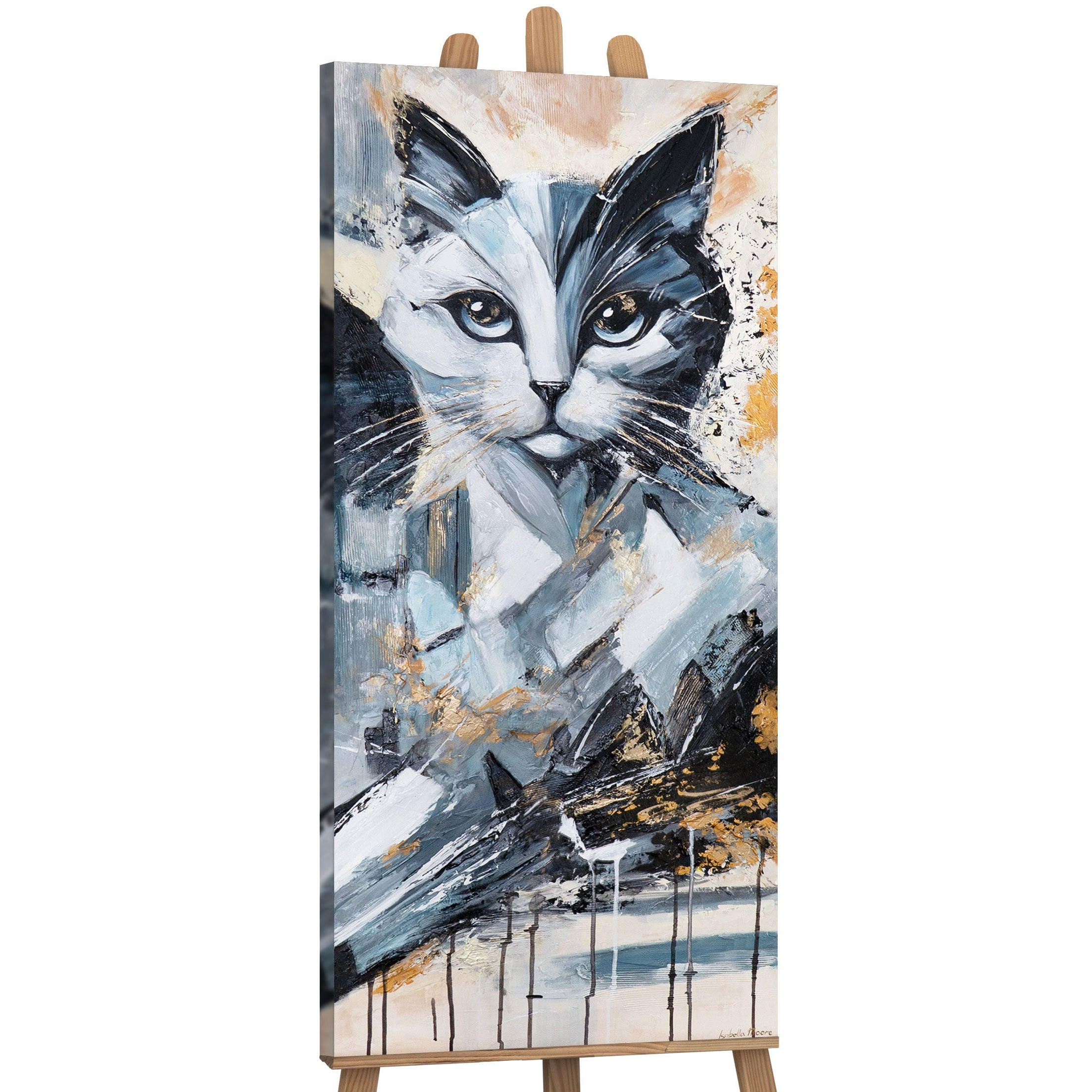 GEMÄLDE Geheimnis der Katze auf Keilrahmen 115x50 cm - Multicolor, Holz (115/50cm) - YS-art gallery