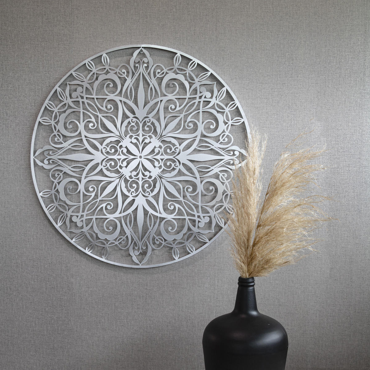 METALLKUNST - Luxus Mandala Silber - Silberfarben, Metall (80/1/80cm) - Art for the Home