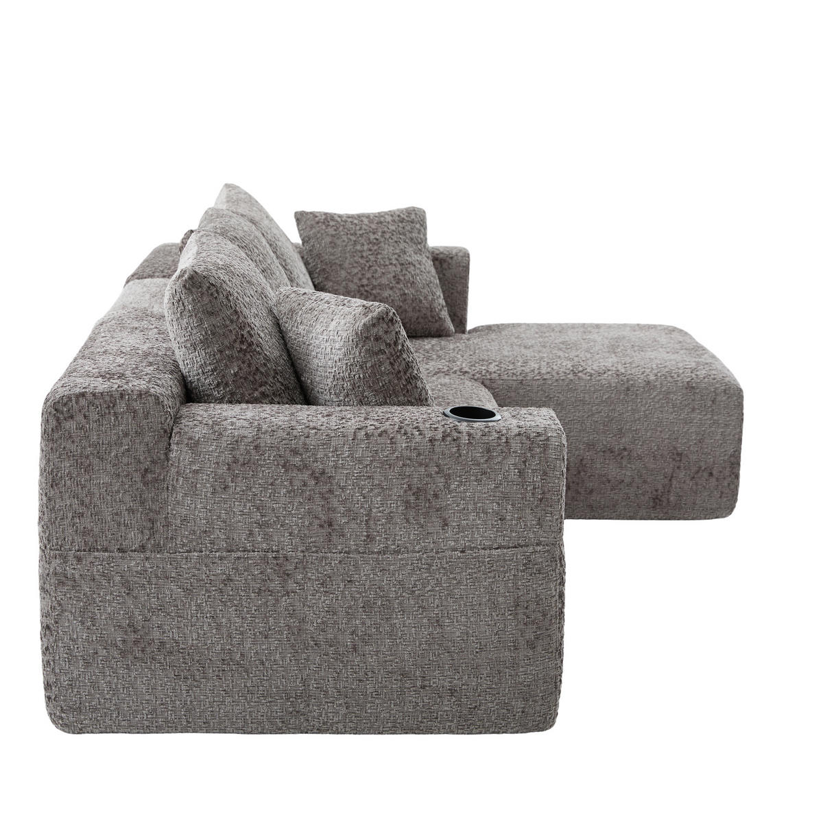 ECKSOFA Modulares L-Form Chenille mit Getränkehalter & Memory-Schaum 261cm - Dunkelgrau, Textil (261/165cm) - Urban Meuble