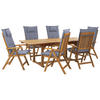 GARTENMÖBEL-SET 6-Sitzer Akazienholz Auflagen blau Java - Hellbraun/Blau, Holz - Beliani